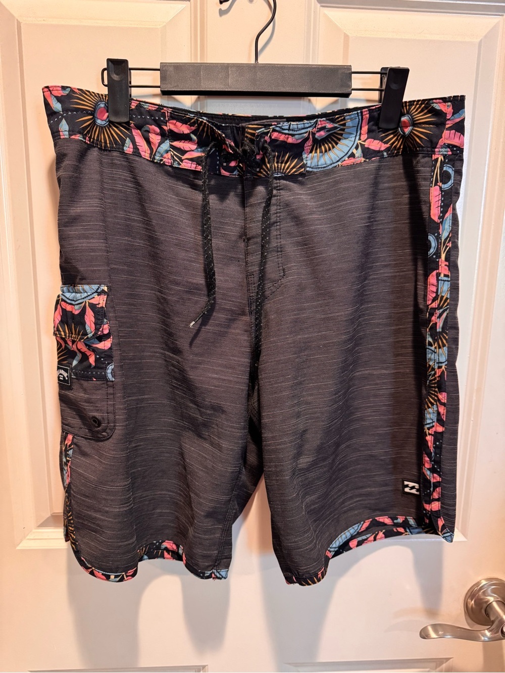 Billabong Black Swim Board Shorts with Pink & Blue Floral Trim